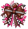 Game Day Bow kids football graphic with pink glitter bow, football texture, checkerboard and leopard ribbon accents